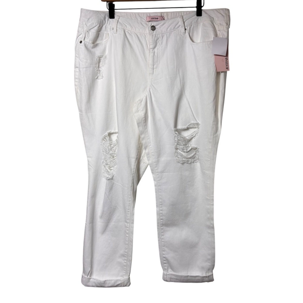 JUST FAB DISTRESSED WHITE WOMEN JEANS SIZE 34 BRAND NEW WITH TAGS